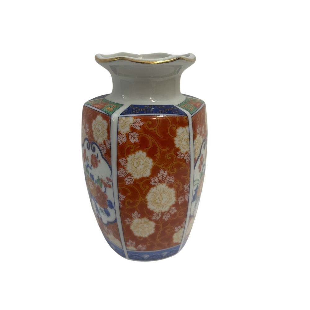 Andrea by Sadek Imari Vase 9.5" Large Porcelain Red Blue Gold Floral Japan Style